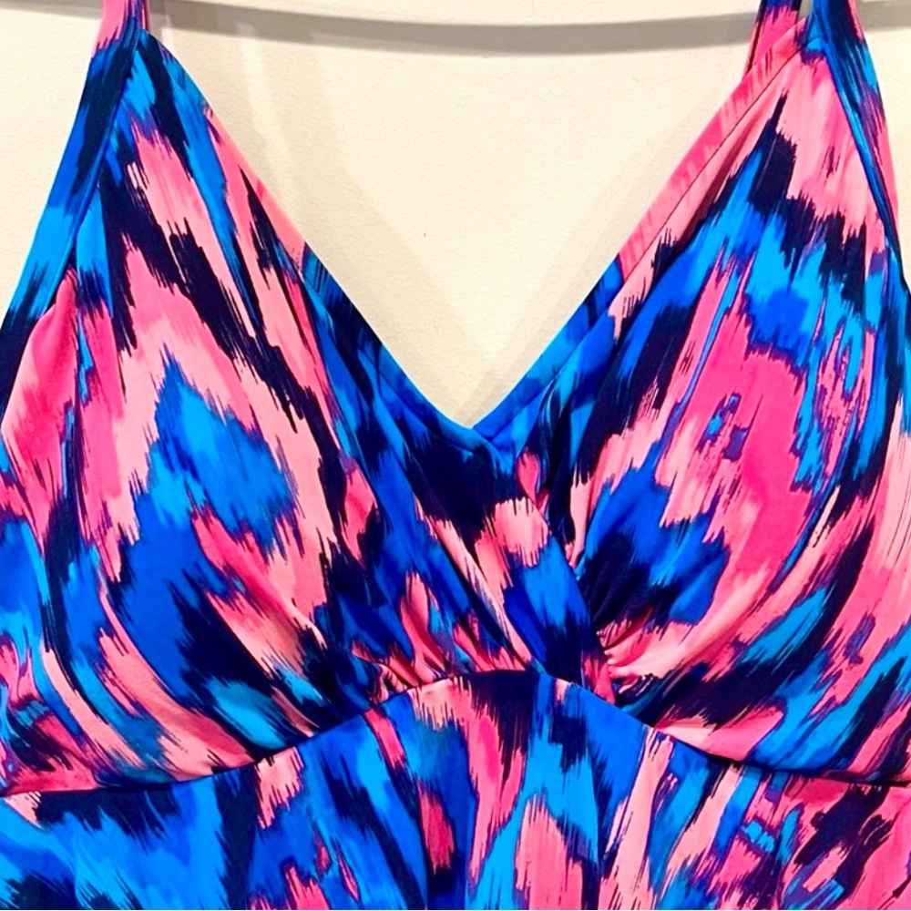 TrimShaper Pink and Blue Two Tier Ruffle Tankini Top Swim Women’s Size 18 NWT - Picture 4 of 13